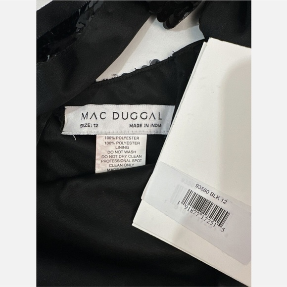 NWT $598 Mac Duggal [ 12 ] Sequined One Shoulder‎ Back Bow Detail Gown Black - Picture 5 of 15